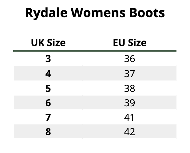 2025 Rydale Womens Footwear  Tableau des tailles